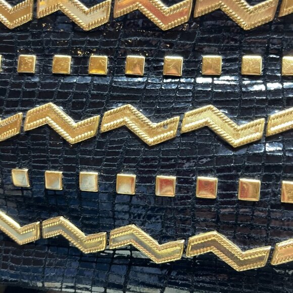 Vintage  Dawli  Black Leather   East West Bag   Gold & Patten Detailing, - Picture 7 of 15